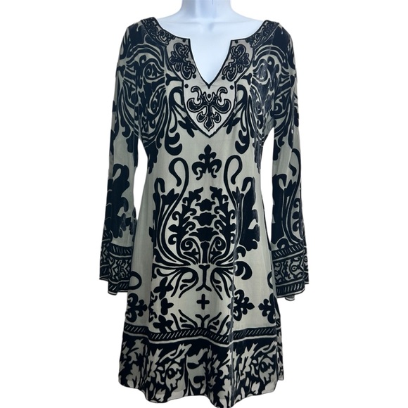 Hale Bob Silk Blend Velvet Burnout Bell Sleeve Dress Size S Whimsigoth Witchy - Picture 1 of 12